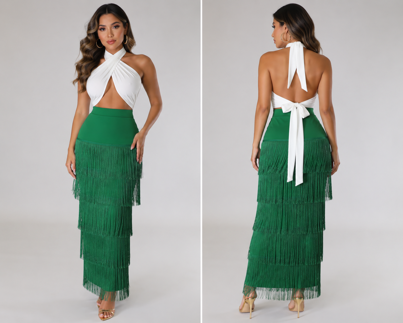 High waist fringe skirt