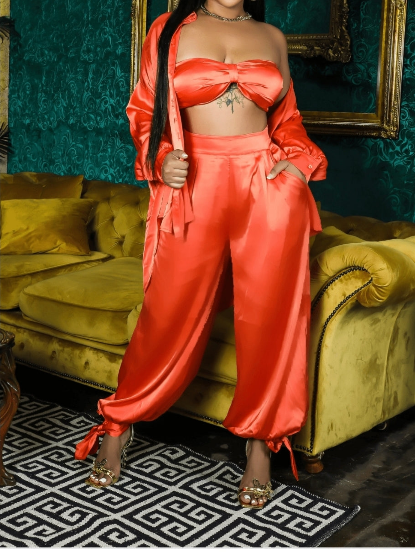 3 pcs Kari Satin Pant Set ( accessories not included)
