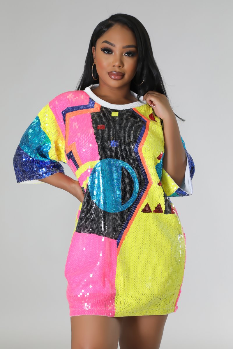 In my geometric sequin dress