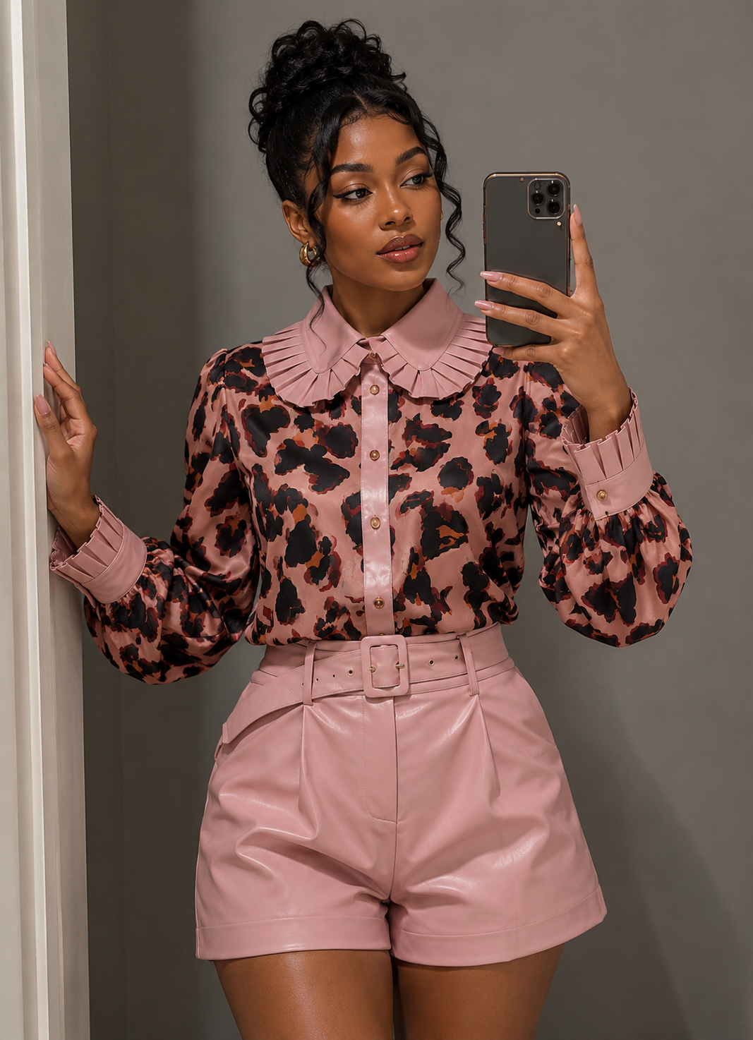 Girly faux leather short set