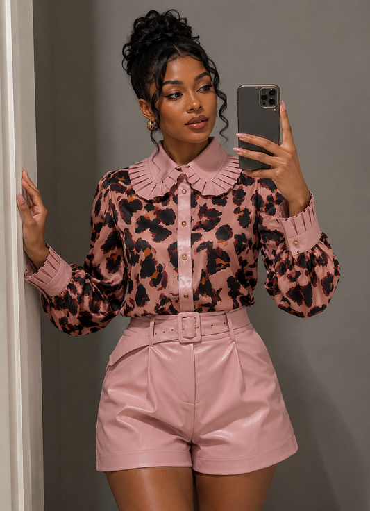 Girly faux leather short set