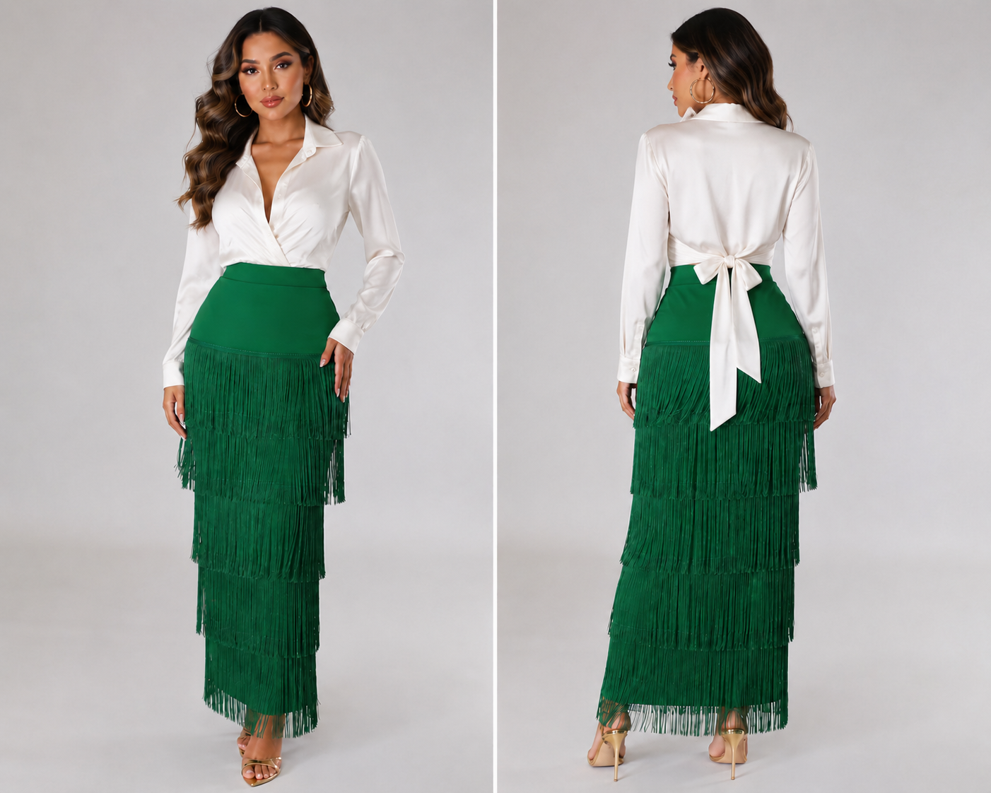 High waist fringe skirt