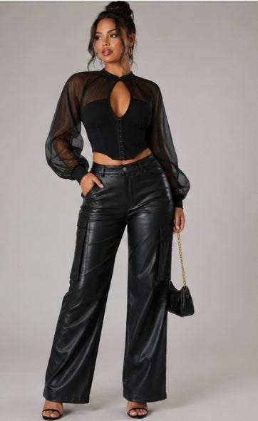 Long sleeve sheer corset top