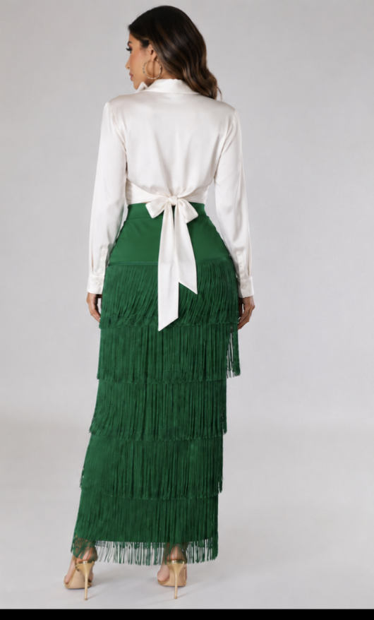 High waist fringe skirt