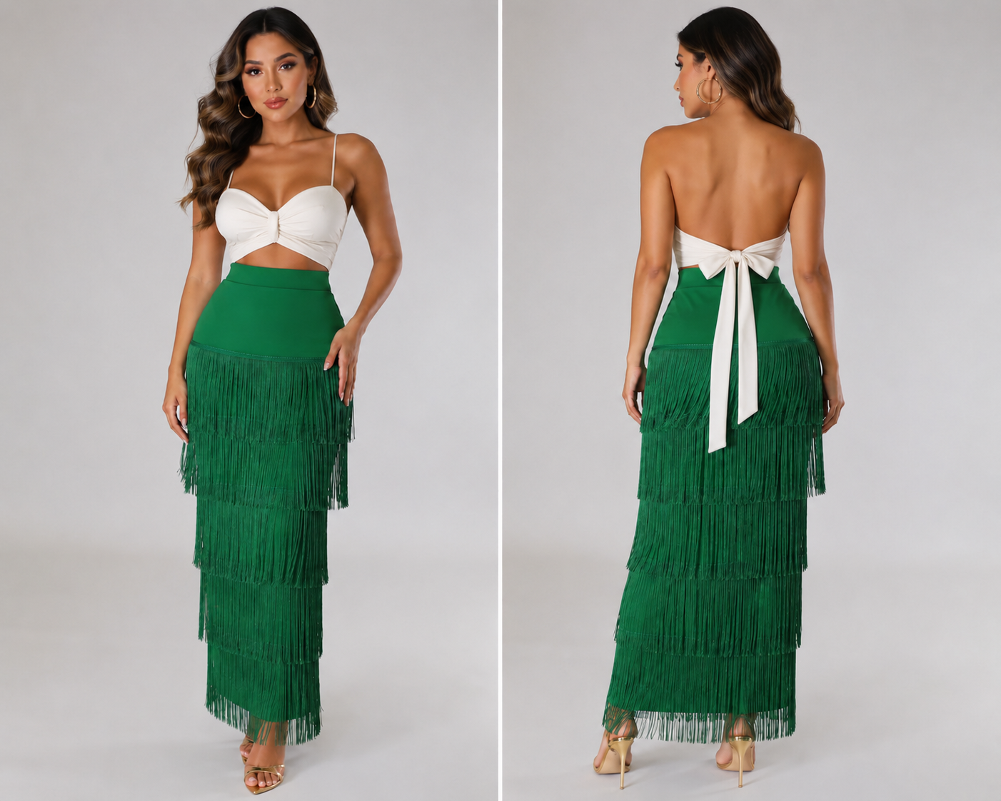 High waist fringe skirt