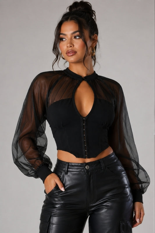 Long sleeve sheer corset top