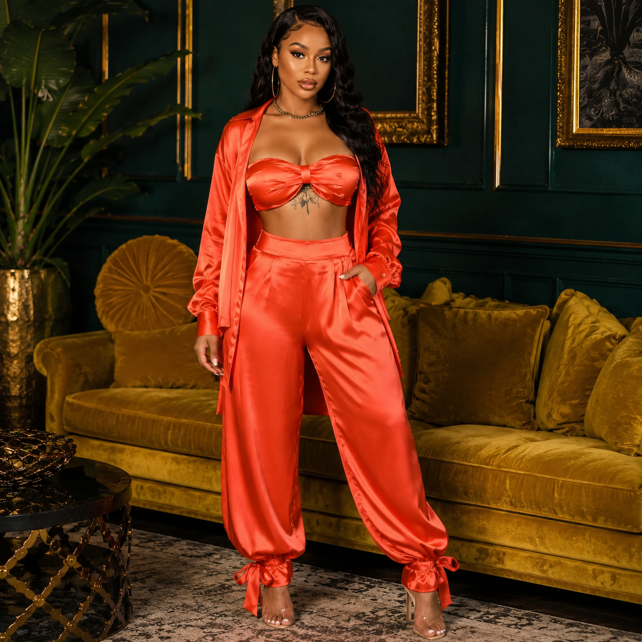 3 pcs Kari Satin Pant Set ( accessories not included)