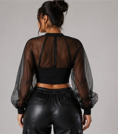 Long sleeve sheer corset top