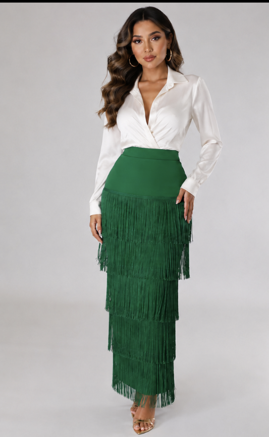 High waist fringe skirt